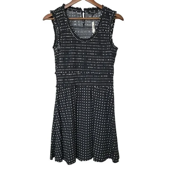 Madewell Ruffled Scoopneck Mini Dress in Dot Size 4 Linear Dots Jet Black NWT - Picture 1 of 6